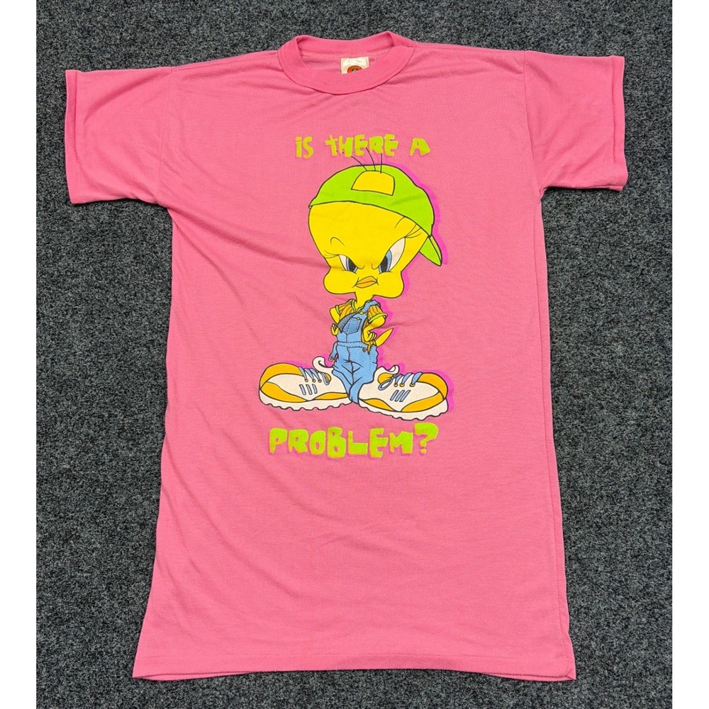 Vintage Looney Tunes Nightgown Girls M Pink Tweety Bird 1996 Sleep Shirt 90s
